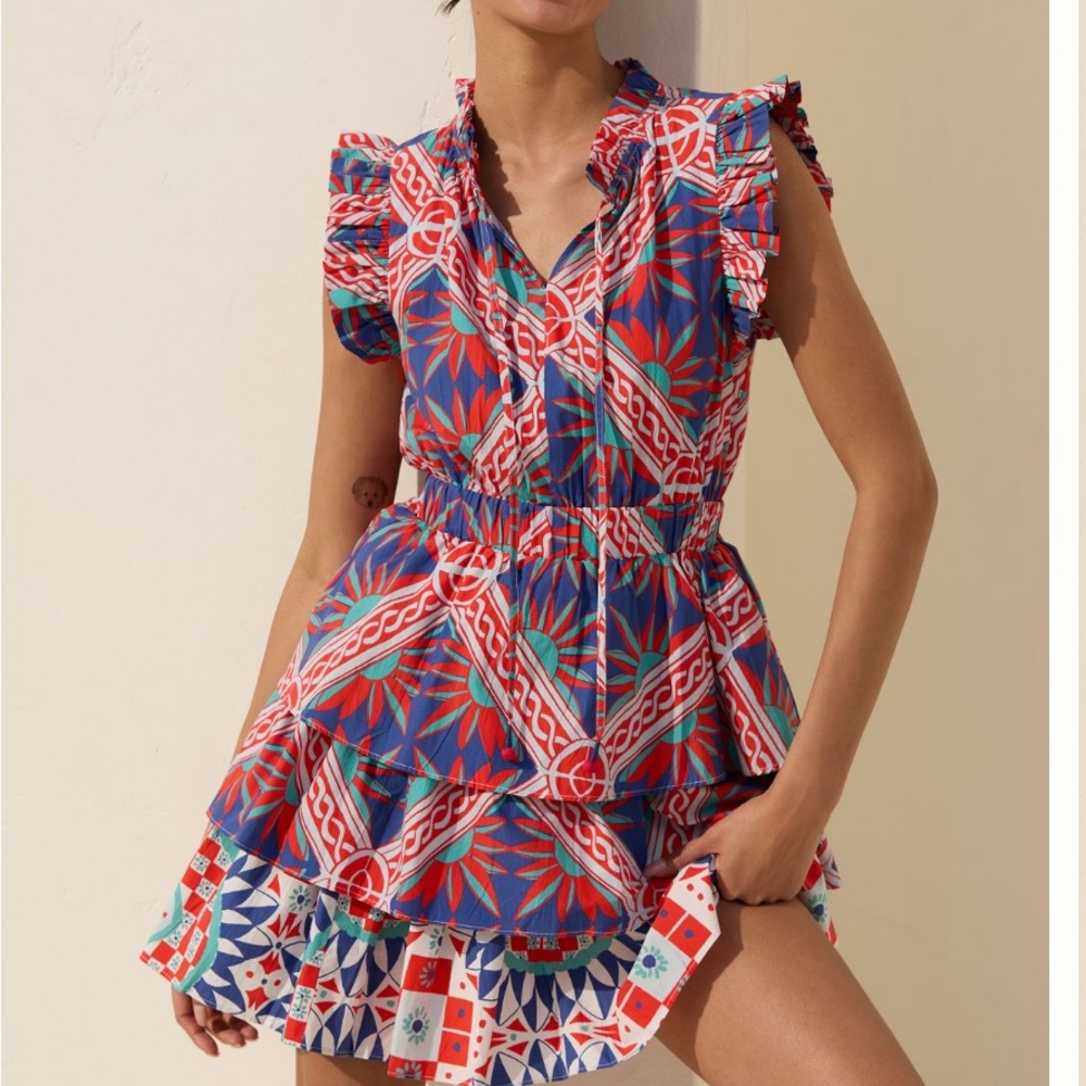 Ros Garden Women's Mini Dress — Teal & Orange Print